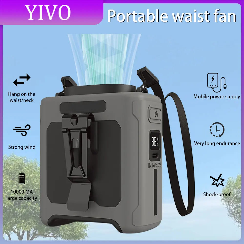 Wearable Waist Fan with Light – 10,000mAh Rechargeable Battery, 5 Speeds, Up to 40 Hours Runtime for Outdoor Jobs & Camping