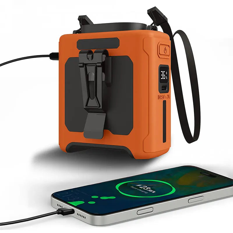 Wearable Waist Fan with Light – 10,000mAh Rechargeable Battery, 5 Speeds, Up to 40 Hours Runtime for Outdoor Jobs & Camping