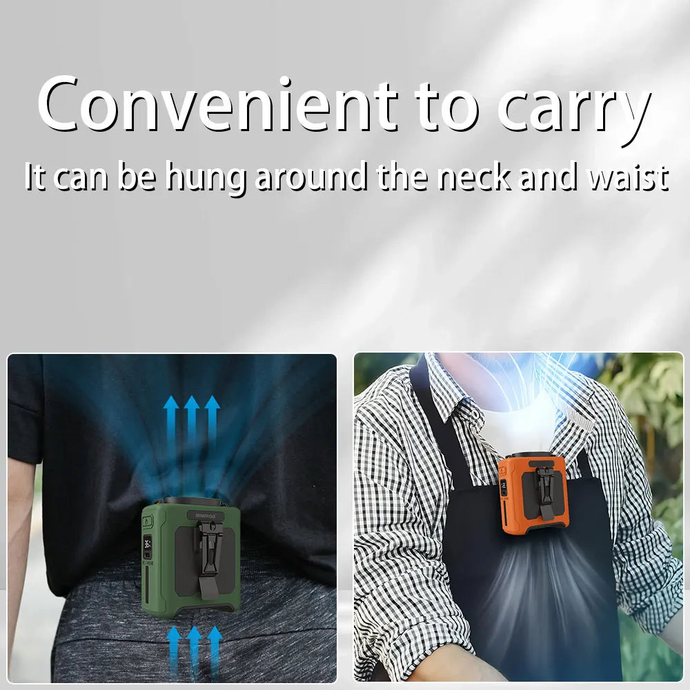Wearable Waist Fan with Light – 10,000mAh Rechargeable Battery, 5 Speeds, Up to 40 Hours Runtime for Outdoor Jobs & Camping