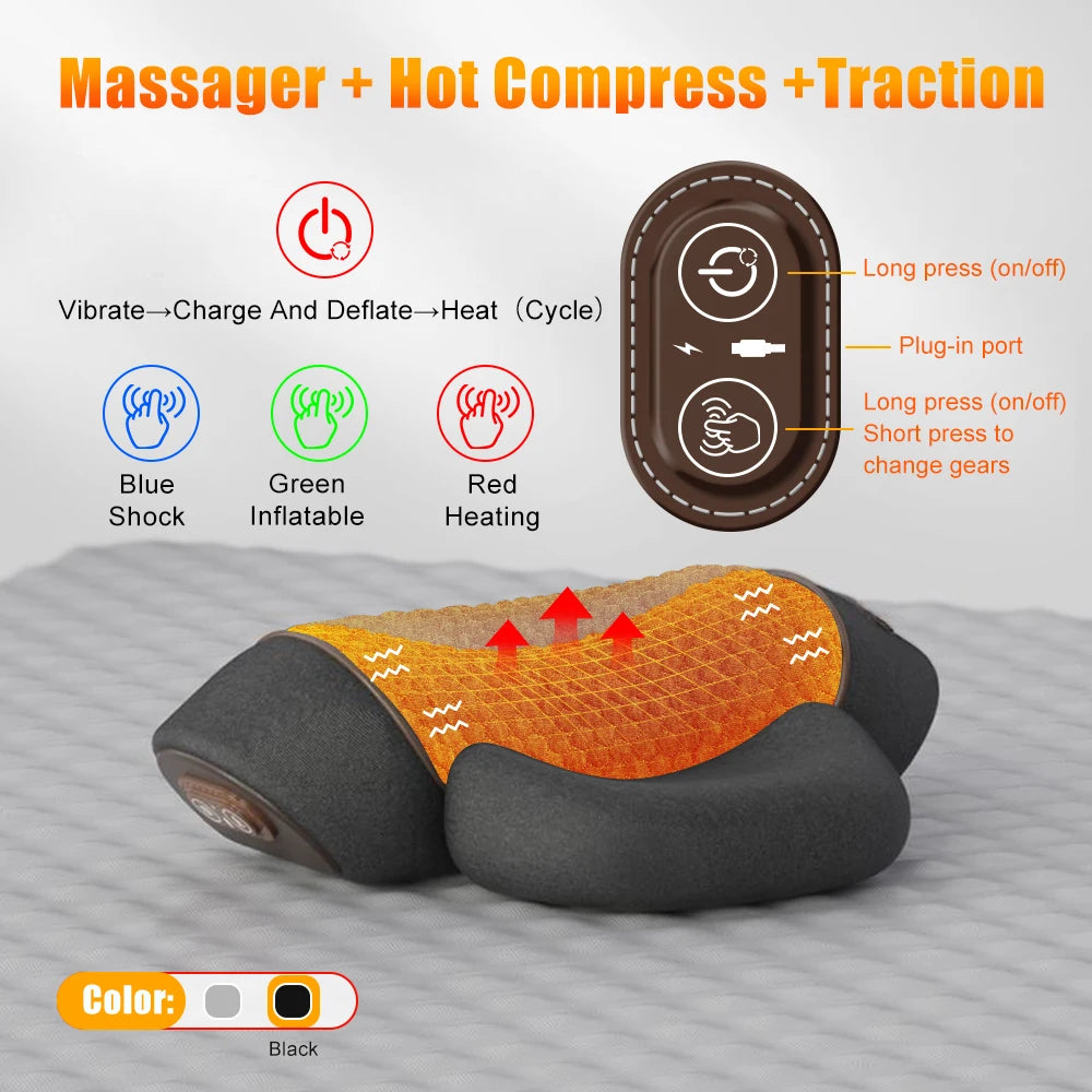 Electric Neck Massager Cervical Pillow Hot Compress Vibration Massage Neck Traction Relax Pillow Spine Support Massager Pillow