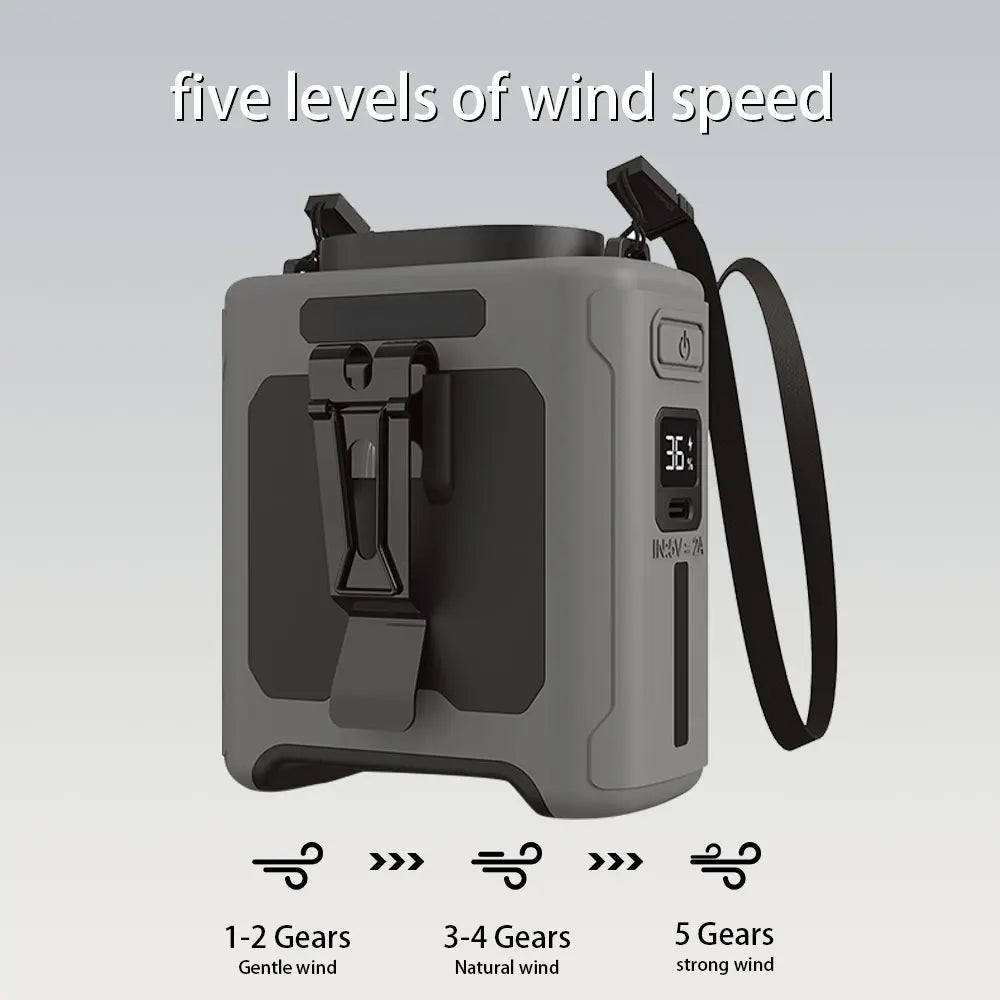 Wearable Waist Fan with Light – 10,000mAh Rechargeable Battery, 5 Speeds, Up to 40 Hours Runtime for Outdoor Jobs & Camping