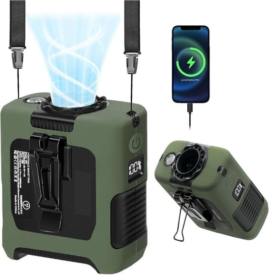 Wearable Waist Fan with Light – 10,000mAh Rechargeable Battery, 5 Speeds, Up to 40 Hours Runtime for Outdoor Jobs & Camping