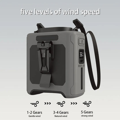 Wearable Waist Fan with Light – 10,000mAh Rechargeable Battery, 5 Speeds, Up to 40 Hours Runtime for Outdoor Jobs & Camping