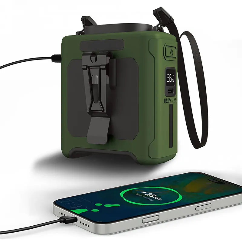Wearable Waist Fan with Light – 10,000mAh Rechargeable Battery, 5 Speeds, Up to 40 Hours Runtime for Outdoor Jobs & Camping